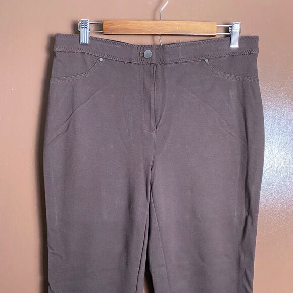 Chico's Sz 1 / M 8 Ponte Faux Pocket Pant Brown Pull On Elastic Stretch Waist - Picture 3 of 13